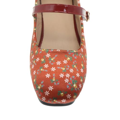Red Print Flats for Women Christmas Dress Shoes Square Toe Slip On Flats Cushioned Work Flats Comfortable Retro Mary Jane Flats4