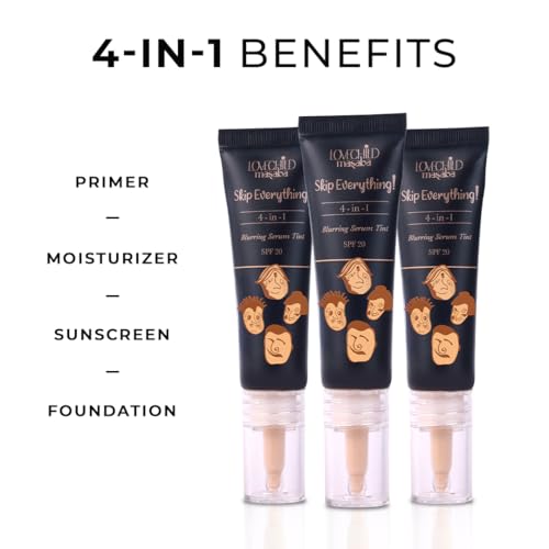 Image of Lovechild Masaba Skip Everything Serum Skin Tint SPF 20- Pocket Edition, Liquid Foundation for all Skin type, Primer, Moisturizer, Sunscreen & Foundation In One, Bossy Babe 10 ml