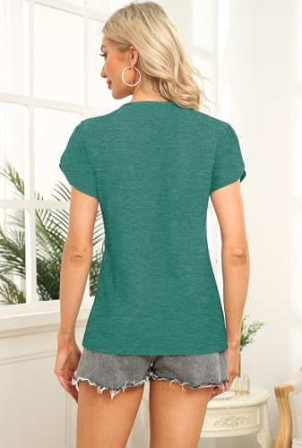 Image of Womens Petal Sleeve Tops Summer Trendy T Shirt Casual Loose Square Neck Button Blouse Tees