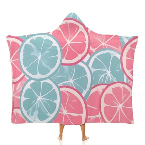 Manteau couverture bleu à capuche imprimé agrumes lavable et ultra doux