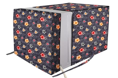 Image of The Furnishing Tree Elastic fit waterproof Polyester window ac cover suitable for Croma 1 Ton, Dustproof cover for inner and outer section, In CM: (48.26x59.69x38.74), Floral Pattern Grey