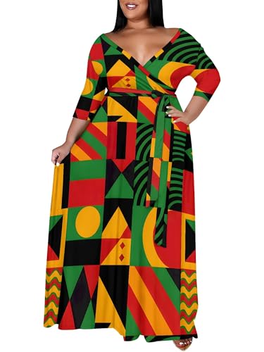 Image of PinkPatty Women's Plus Size Maxi Dress Print 3 /4 Sleeves V Neck Party Sundress Wedding Guest Dresses