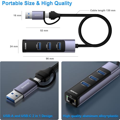 BENFEI 2in1 USB C/3.0 有線LANアダプタ 000350grey の商品画像 5