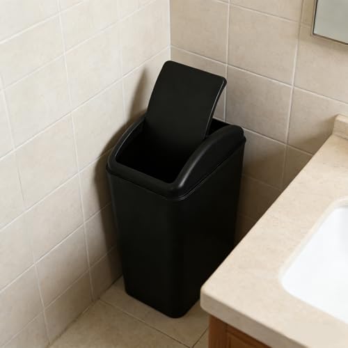 Image of 4.5 Gallon Plastic Swing Top Garbage Bin, Slim Trash Can with Lid for Kitchen, Office, Bedroom, 1 Pack(Black)