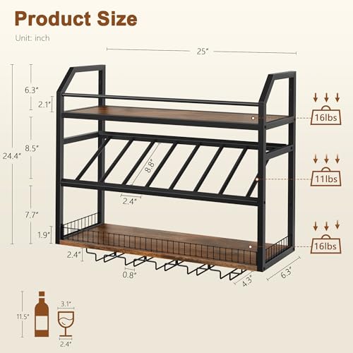 Image of Hoctieon Wall Mount Wine Rack, Wall Mounted Wine Bottle Rack for Display and Storage, Hanging Bottle Holder, for Living Room, Dining Room,Bar, Wine Cellar, Rustic Brown