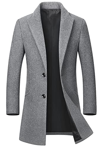 Image of chouyatou Men's Mid-Length Single Breasted Wool Blend Top Coat