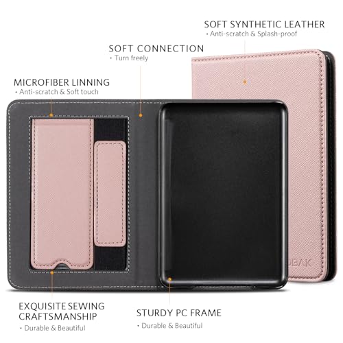 Image of CoBak Case for 6 inch E-Reader - PU Leather Smart Cover with Auto Sleep /Wake & Hand Strap, not Compatible with Kobo Clara,Rose Gold