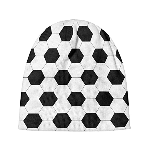 AFPANQZ Football Soccer Knit Hat Beanie for Kids Soft Fisherman Beanie Roll-up Edge Skullcap Lightweight Acrylic Cuffed Beanie Hat Winter Warm Cap Rib Knit Beanie White Black