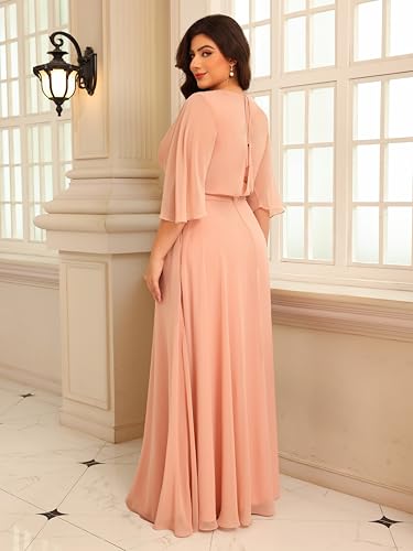 Chiffon Mother of The Bride Dresses 2025 3/4 Sleeves Formal Dress V Neck Ruched Evening Dress with Pockets2