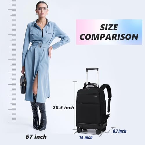 Image of Rolling Backpack with Removable Wheels, 18 inch Computer Laptop Bag Carry on Travel Wheeled Business Backpack for Women Men