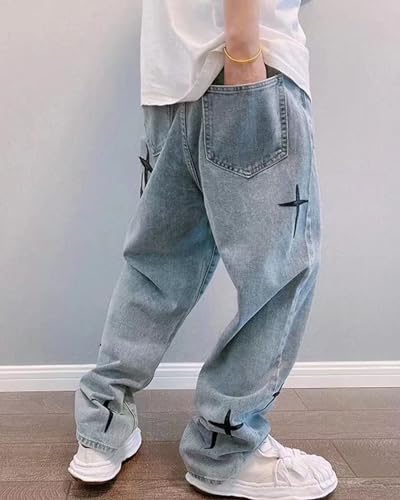 Baggy Jeans Men's Straight Leg Y2K Jeans Vintage Printed Jeans Casual Wide Leg Jeans Loose Fit Denim Hip Hop Jeans4