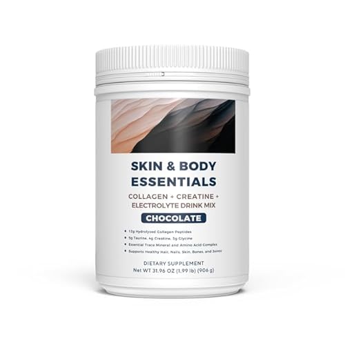 Renue By Science Skin and Body Essentials - Chocolate - 12g Grass-Fed Collagen Peptides, 4g Creatine, BCAAs, Electrolytes, Vitamin C, Zinc - All in One Low Carb Formula Designed to Promote Longevity
