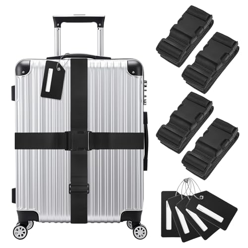 Image of M METERXITY 4-Sets Luggage Straps TSA Approved, Travel Straps for Luggage Suitcase Tags Set, Adjustable Suitcase Belt [Black]