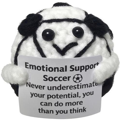 RTIOUJGI Häkel-Fußball mit Aufmunterungsspruch – Anti-Stressball aus weicher Baumwolle Anti-Stressball aus weicher Baumwolle – inspirierende Botschaft – Ø 6 cm – Geschenk für Büro, Schule und Freunde