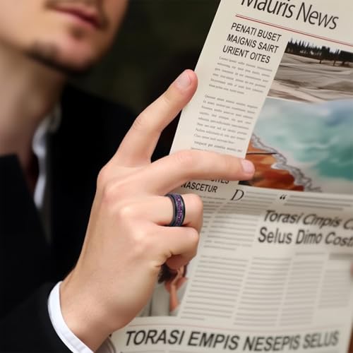 8mm Black Tungsten Rings for Men Hammered Men's Engagement Promise Wedding Band Nebula Fire Red Opal Galaxy Black Sandstone Inlay Personalized Comfort Fit Size 7-143