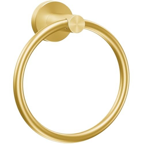WOOPHEN Hand Towel Ring, Thicken Stainless Steel Bath Towel Holder Modern Round Towel Hanger Wall Mounted for Bathroom, Kitchen (Gold)