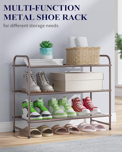 Image of Kitsure Shoe Rack - Stainless Steel Shoe Organizer, Sturdy Shoe Rack for Closet and Front Door Entrance, Free Standing Shoe Shelf, Closet Organizers and Storage, 25.6 inch Wide - 3 Tier, Brown