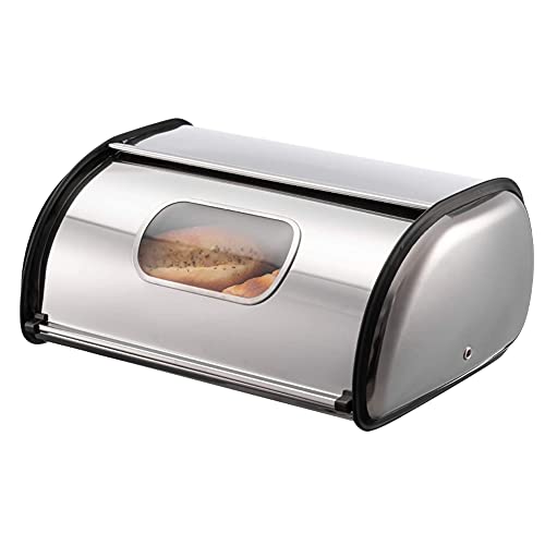 Panera pequeña de acero inoxidable con tapa frontal, para pan, pan enrollado,...