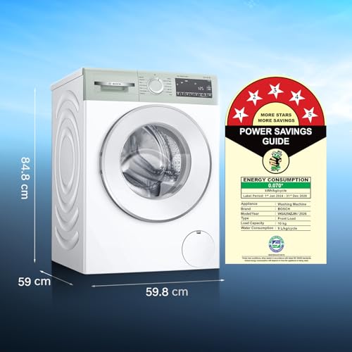 Image of Bosch 10 kg, 5-Star, Anti Stain & AI Active Water+ Fully-Automatic Front Loading Washing Machine (WGA254ZJIN, Iron Steam Assist, Anti Tangle, Reload Function, In-Built Heater, Autumn Green)