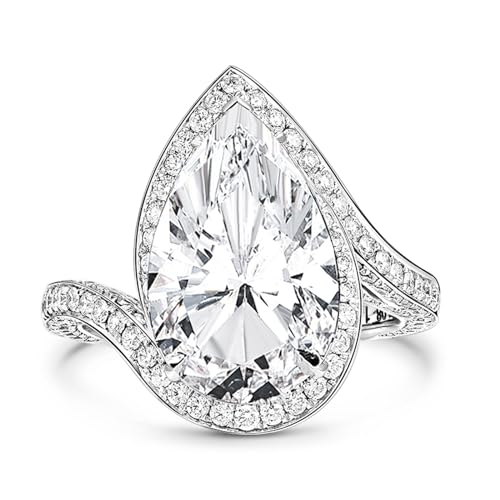 Jeulia 13.82 ct Pear Cut Moissanite Engagement Rings for Women, 925 Sterling Silver D Color VVS1 Diamond Halo Anniversary Wedding Promise Ring Band with Jewelry Gift Box