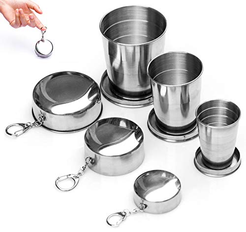 Chingde Tasse Pliante de Voyage, 3 pièces Tasse Pliante en Acier Inoxydable, Tasse de Camping Pliable, Tasse en métal, Tasse à café Pliable, Tasse à vin de Voyage, Tasse télescopique pour lextérieur Cover