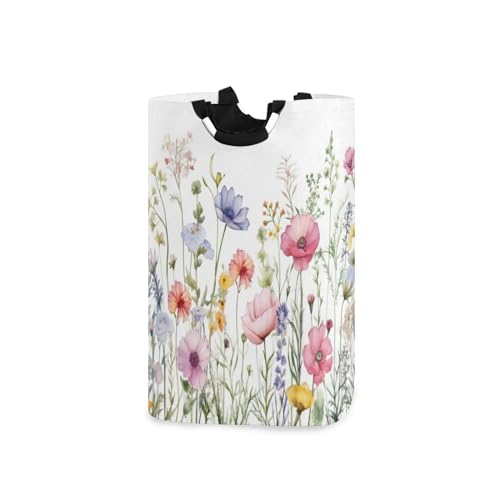 Image of YEGAME Herbal Wildflowers Laundry Hamper, Water-Resistant Oxford Cloth Storage Baskets with Handle, Foldable Lightweight Durable Store Basket for Home Bathroom Bedroom Dorm Nursery