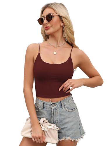 Image of Buauty 2 & 4 Packs Crop Tank Top for Women, Basic Solid Cropped Double Layer Spaghetti Strap Short Sleeveless Camisole