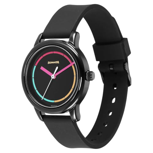 Image of Sonata Splash Black Dial Women Analog Watch with Plastic Strap-8178NP01