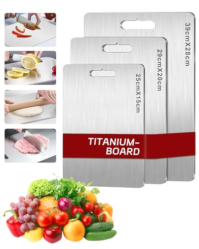 3 Pack Titanium Chopping Board S316 Stainless Steel Cutting Board Dual-Sided Food Grade Chopping Boards for Kitchens Meat Bread Vegetables & Fruit