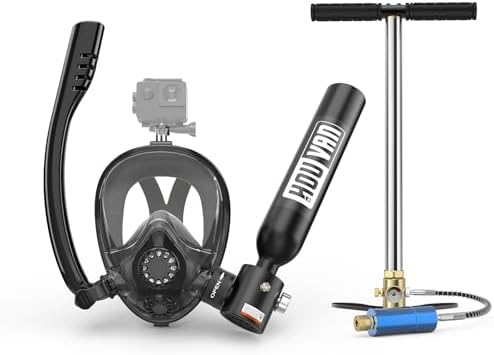 シュノーケルマスク付きミニスキューバタンク 0.5L 空気注入式ダイビングタンク フルフェイスダイビングマスク付き ポニーボトル ...