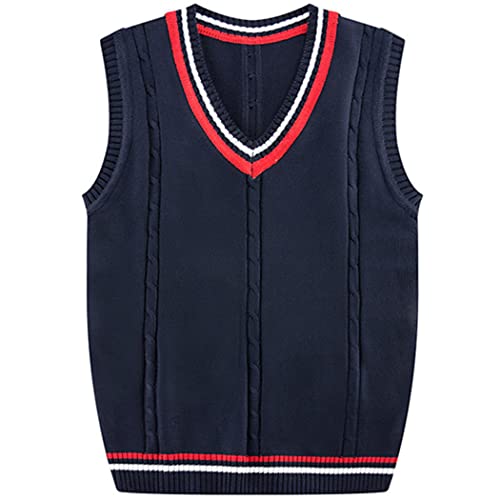 Pull garçon col V pull homme sans manches gilet uniforme gris clair - 2