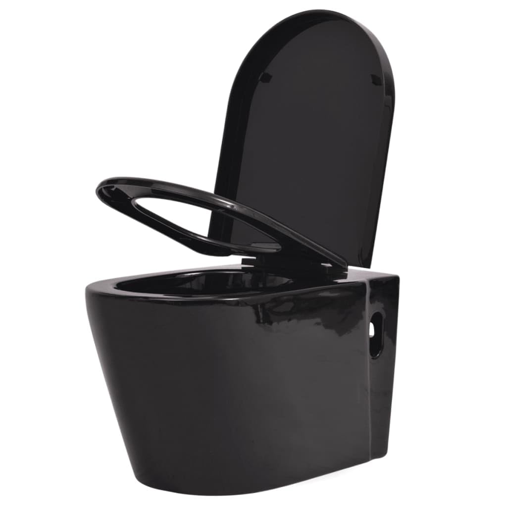 vidaXL WC Sospeso Ceramica Nera Sanitari per Bagno Water Tazza da Parete Muro