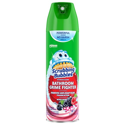 Image of Scrubbing Bubbles Bathroom and Shower Cleaner Aerosol, Foaming Action Bathroom Grime Fighter Removing Soap Scum, Berry Burst Scent, 20oz