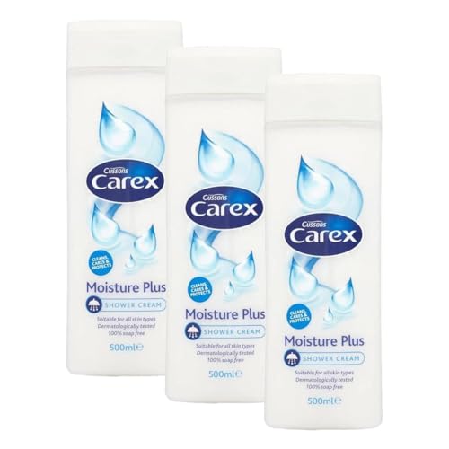 Image of Carex Moisture Plus Shower Cream 500ml Shower cream containing milk protein; a natural skin moisturiser. Cleans and cares. (Pack of 3)