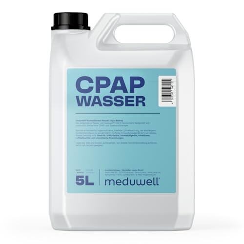 meduwell CPAP Wasser Bidestilliertes Wasser für Atemtherapie Sauerstoffgeräte Inhalatoren Luftbefeuchter Kosmetische Anwendungen 5 Liter Kanister (1x 5 Liter Kanister)