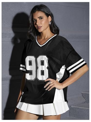 Verdusa Women's Jersey Shirts Y2k Tops Baggy Shirts Graphic Summer Oversized T Shirt Top3