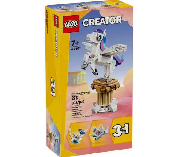 LEGO Creator Mythisches Pegaso, 3-in-1-Set zum Bauen, Spiele für Kinder, Mädchen, Jungen und Mädchen, kreative Geschenkideen 40691