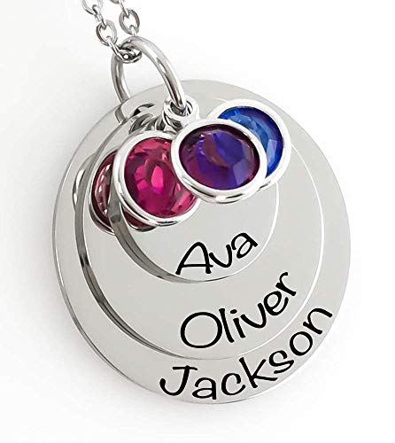 Personalized Mothers Day Necklace- Layered Kids Name Pendants - Birthstone Crystals - Personalized Mommy Jewelry