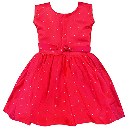 Image of Wish Karo Baby Girls Knee Length Satin Embroidered Party Dress-(fe2913nw)