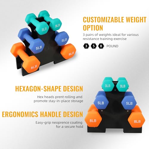 Fitvids Colored Neoprene Dumbbell Set with Rack, Multiple Weight Options, 20LBS, 32LBS, 50LBS and 56LBS Sets - Image 4