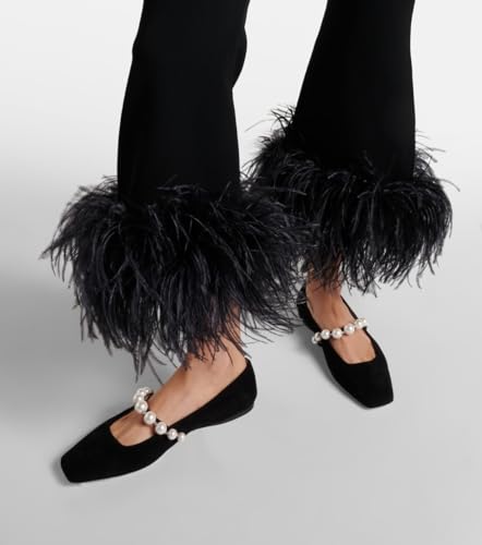 MIRAAZZURRA Mary Jane Flats for Women Ballet Flats Square Toe Pearl Strap Retro Dress Shoes3