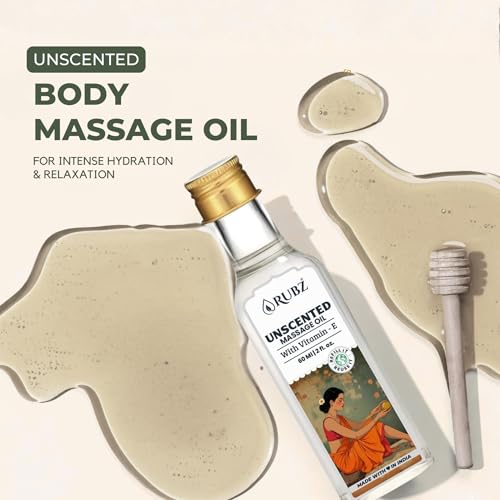 Image of Rubz Unscented Massage Oil - 60ml | Fragrance-Free Body Oil for Sensitive Skin | Lightweight, Gentle Full Body Massage Oil for Men & Women | Travel-Friendly Pack