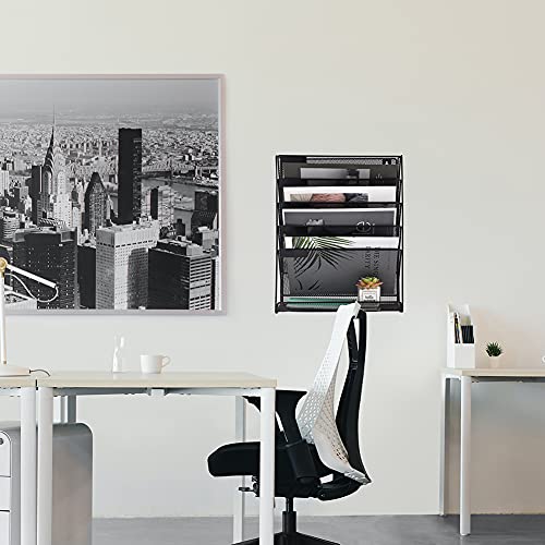 EASEPRES Wall File Holder Organiser Mesh Wall Mounted Magazine Paper Storage Rack, 6 Tier, Black - Image 6