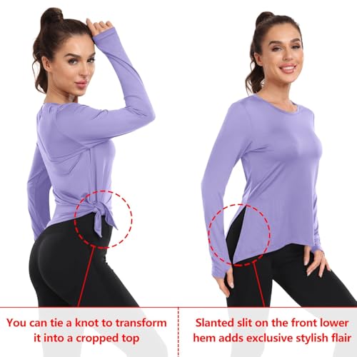Womens UPF 50+ Sun Shirts Long Sleeve UV Sun Protection Asymmetrical Hem Side Split Lightweight Quick Dry SPF Rash Guard Workout Hiking Outdoor Tops Purple XL