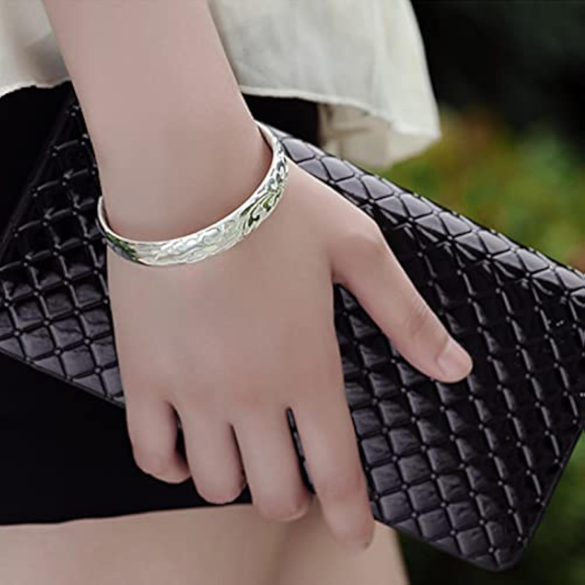 925 Sterling Silver Adjustable Cuff Bangle Bracelet for Women