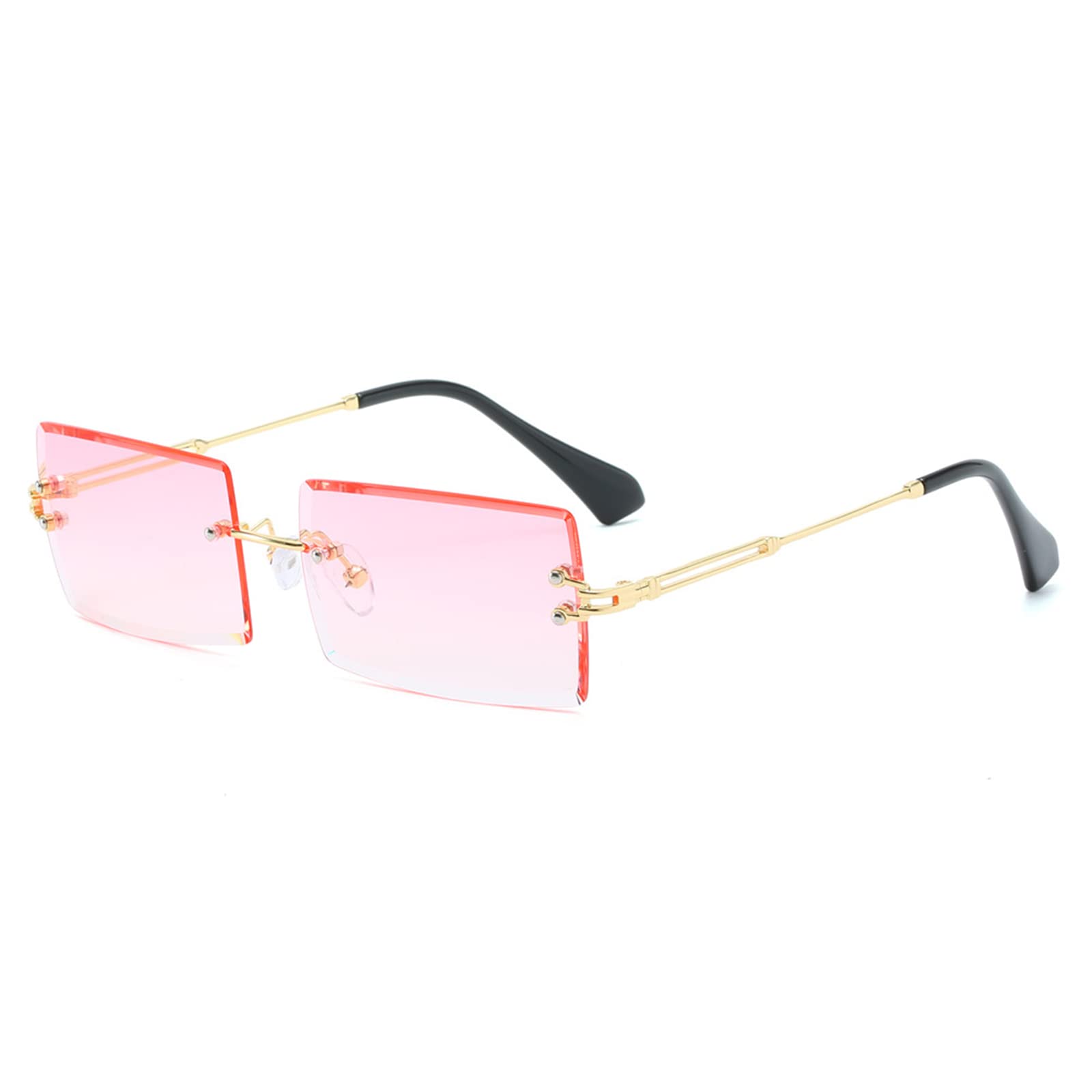 LASPORRetro Rimless Rectangle Sunglasses for Women Men Tinted Lens Gold Metal Frameless Vintage Square Glasses