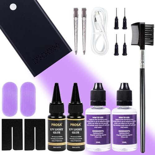 UV Light Hair Extension Kit UV Light Hair Extension Machine (Black) UV Lingh Glue*2 UV Light Hair Extensions Shield * 2 glue remover*2 uv Light Hair Clip * 2 (Black Machine)
