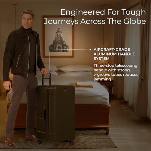 Image of Briggs & Riley 32 inch Extra Large Trunk Spinner - Checked Luggage for Travel, Suitcases with Wheels, Hardside Rolling Bag for Men & Women, Self-Repairing Zipper - Torq Collection, Ocean