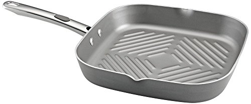 Farberware Specialties Nonstick Square Griddle / Grill Pan with Spout - 11 Inch, Platinum