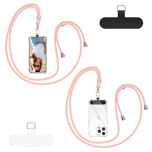 Cordino per Cellulare Universale con 2 Patch Tracolla da Collo Nylon Collana Regolabile e Rimovibile Catena per Maggior Parte Smartphone Corda per iPhone Samsung Google Xiaomi Oro Rosa